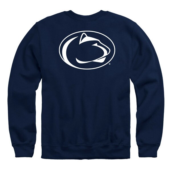 back of navy crew neck sweatshirt with Penn State Athletic Logo